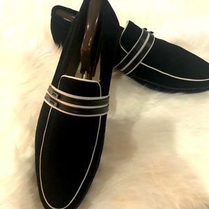 So Smooth Black and White Suede Loafers